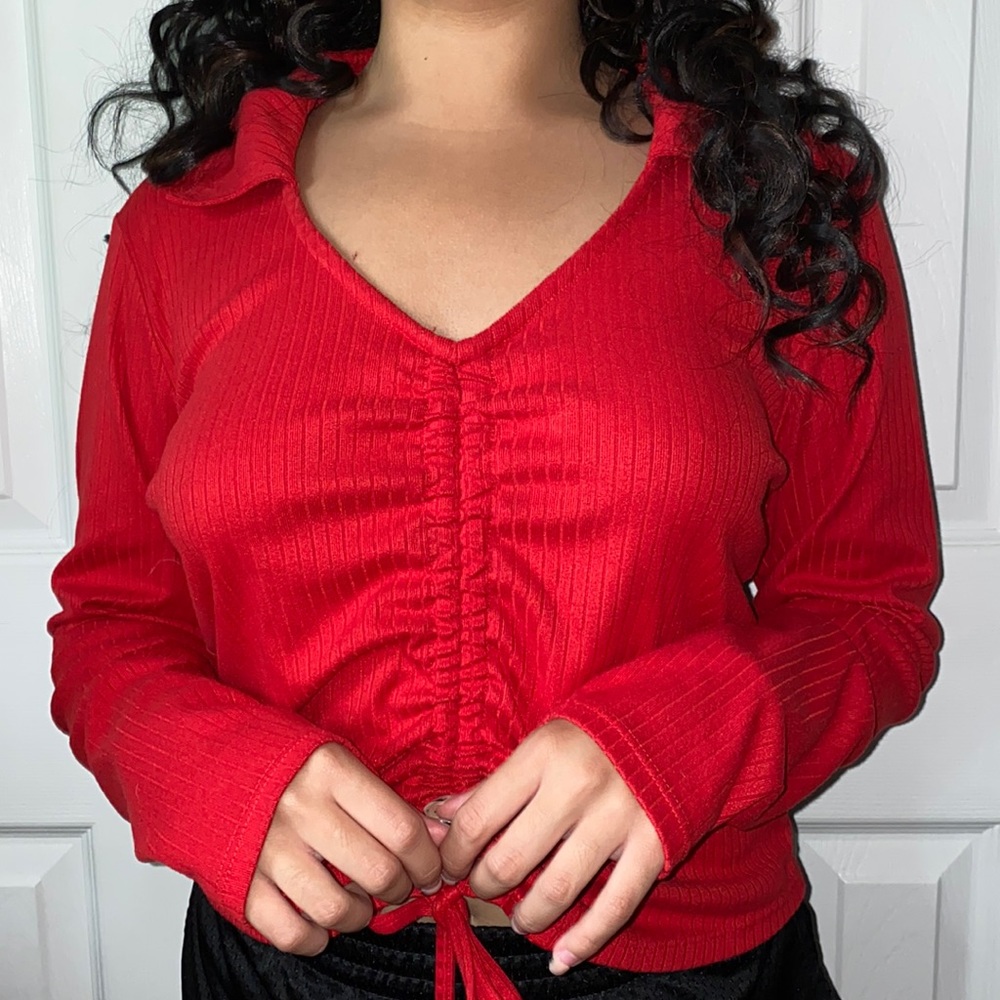 Red Crop Top Blouse